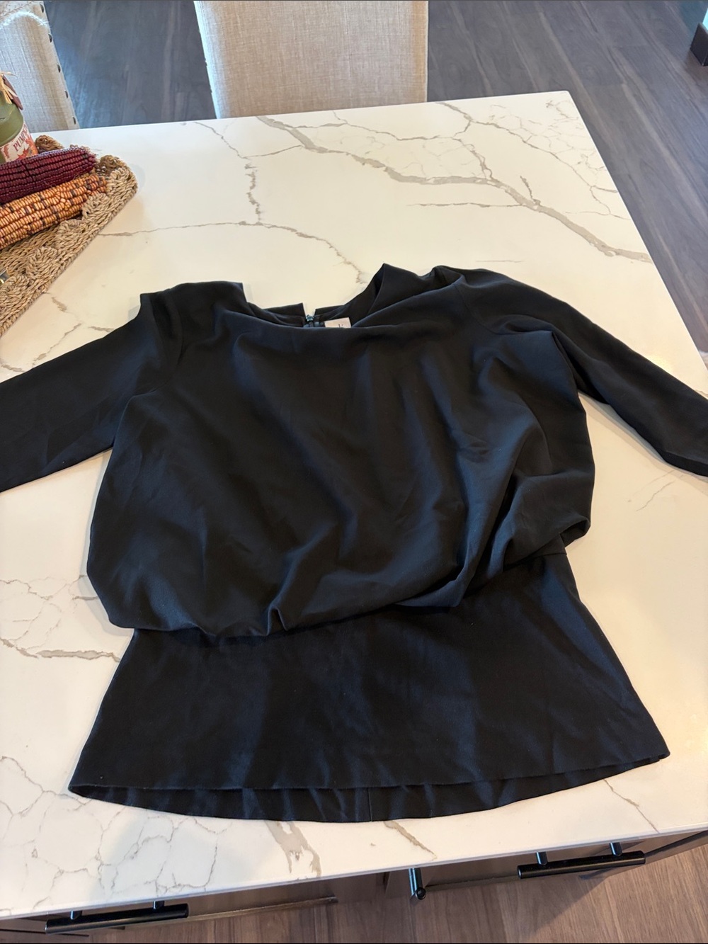 CAbi Black Draped Blouson Top